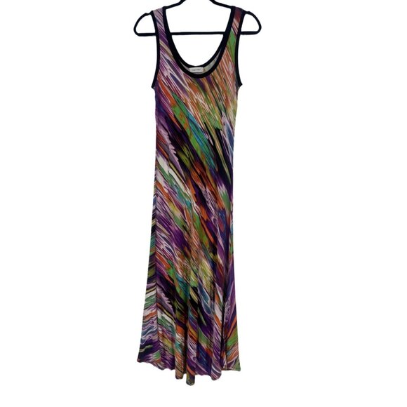 Calvin Klein Maxi Dress Multicolor Watercolor Stretch Jersey Size 8 - Picture 2 of 7
